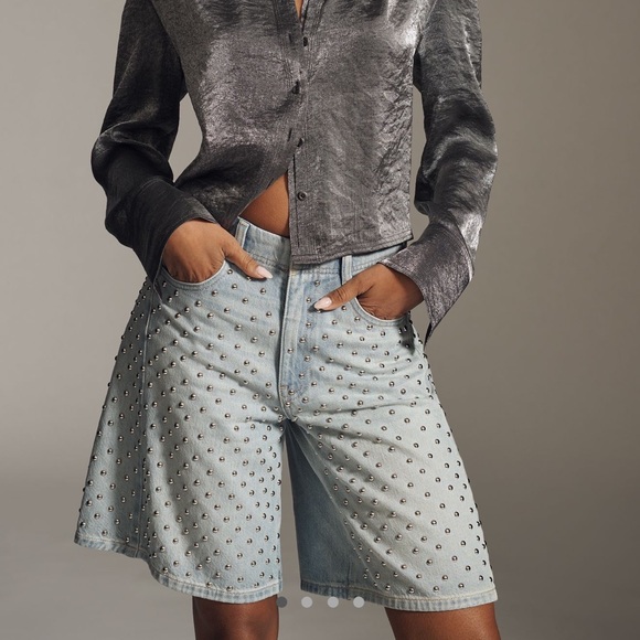 Anthropologie Pants - Anthropologie The Adi Studded Mid-Rise Relaxed Bermuda Shorts by Pilcro